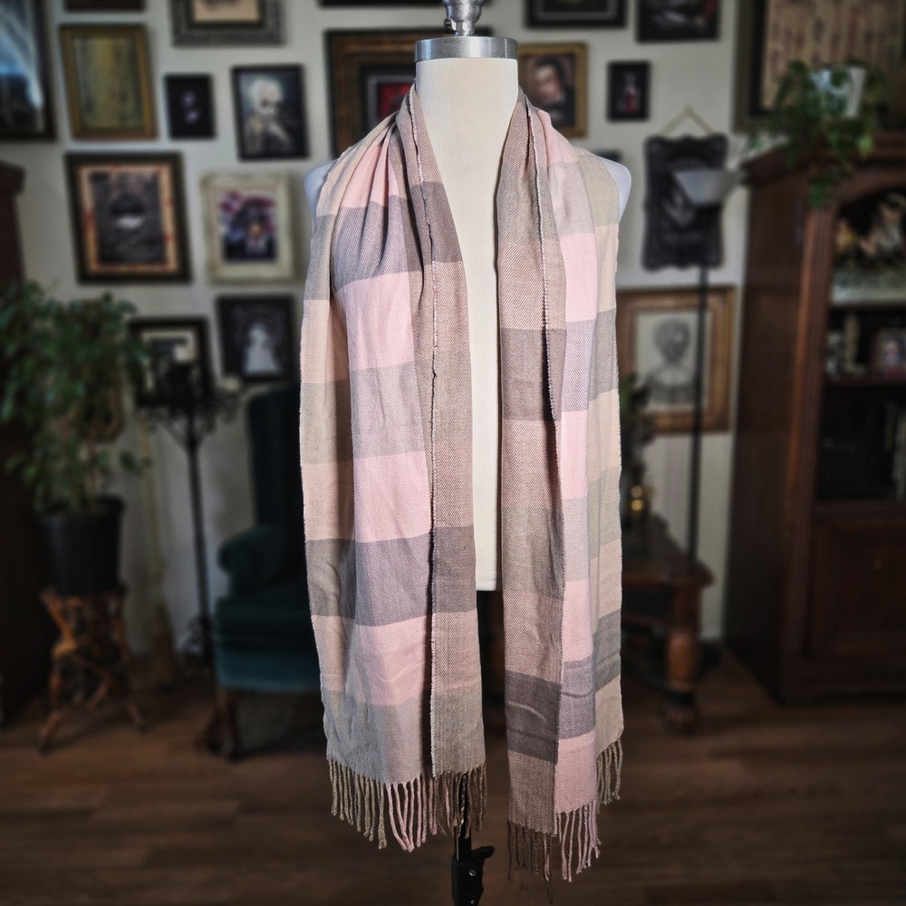 Pink‎ Plaid Scarf Checkered Cashmere-Feel Soft Acrylic Winter Fringe 12x72 Wrap